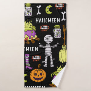 vintage seamless pattern on the theme of Happy Hal Bath Towel