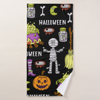vintage seamless pattern on the theme of Happy Hal Bath Towel