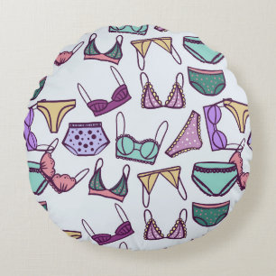 Vintage seamless pattern underwear: bras and panti round pillow