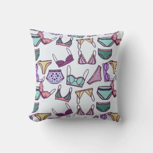 Vintage seamless pattern underwear: bras and panti throw pillow