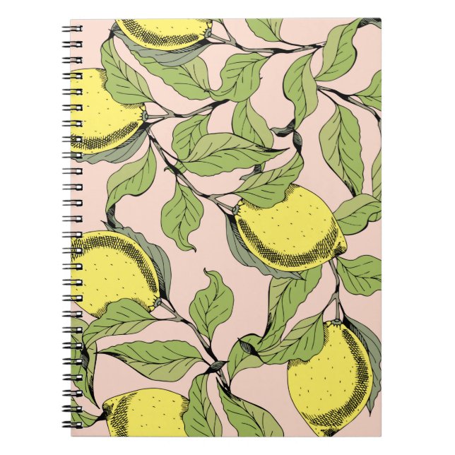 Vintage seamless pattern with branches and lemons. notebook (Front)