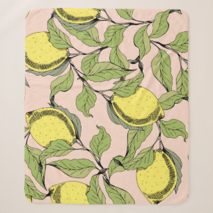 Vintage seamless pattern with branches and lemons. sherpa blanket