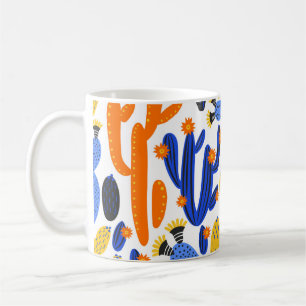 vintage seamless pattern with cactus on black and coffee mug