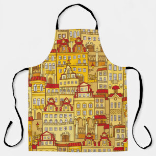 vintage seamless pattern with colourful houses. Da Apron