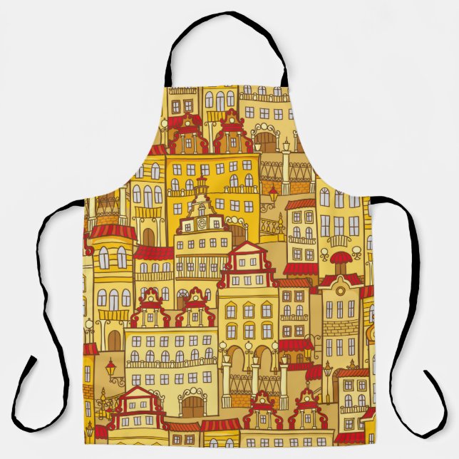 vintage seamless pattern with colourful houses. Da Apron (Front)