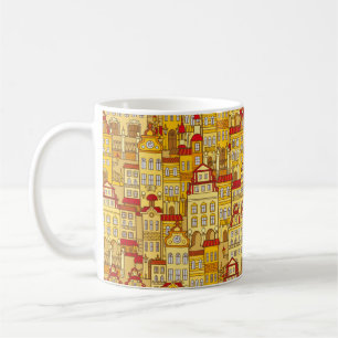 vintage seamless pattern with colourful houses. Da Coffee Mug