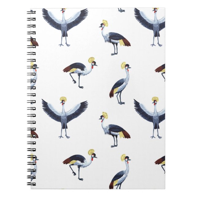 Vintage seamless pattern with crowned crane birds. notebook (Front)