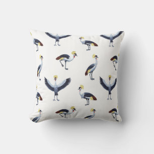 Vintage seamless pattern with crowned crane birds. throw pillow