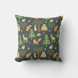 vintage seamless pattern with cute images of bear, throw pillow