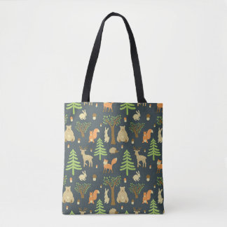 vintage seamless pattern with cute images of bear, tote bag
