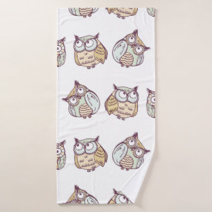 vintage seamless pattern with cute owls bath towel