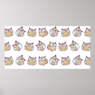 vintage seamless pattern with cute owls poster
