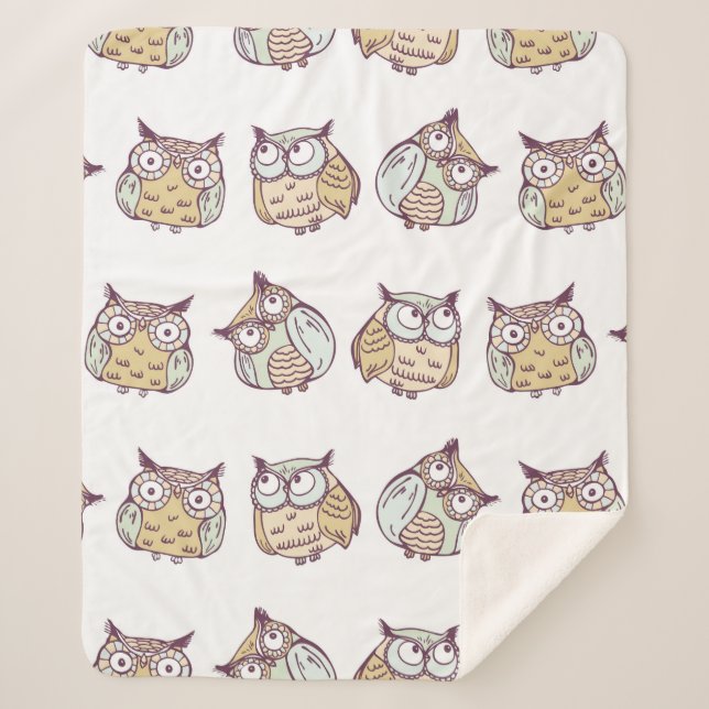 vintage seamless pattern with cute owls sherpa blanket (Front)