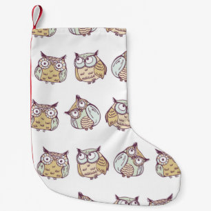 vintage seamless pattern with cute owls small christmas stocking