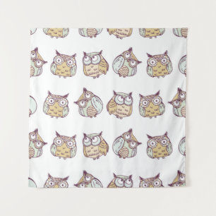 vintage seamless pattern with cute owls tapestry