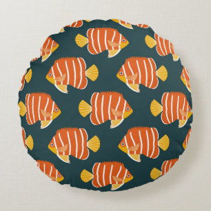 Vintage seamless pattern with fish. Creative desig Round Pillow