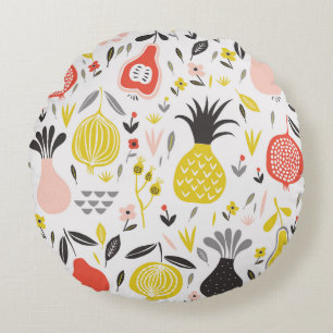 vintage seamless pattern with fruits, flowers and round pillow
