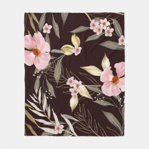 Vintage seamless pattern with gold leaves. Exotic Fleece Blanket