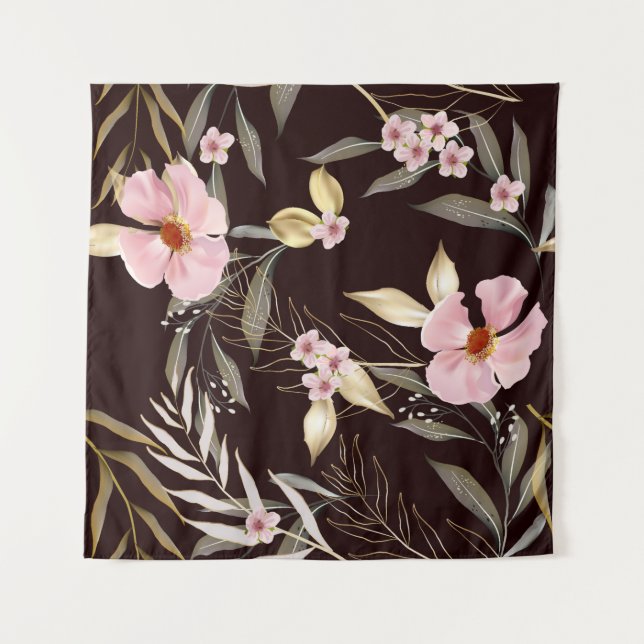 Vintage seamless pattern with gold leaves. Exotic  Tapestry (Front)