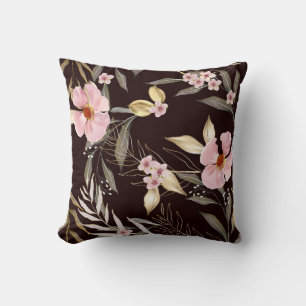 Vintage seamless pattern with gold leaves. Exotic  Throw Pillow