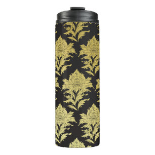 vintage seamless pattern with golden flower on bl thermal tumbler
