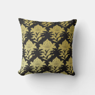 vintage seamless pattern with golden flower on bl throw pillow