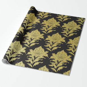 vintage seamless pattern with golden flower on bl wrapping paper