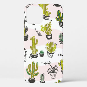 vintage seamless pattern with hand drawn cactus el iPhone 12 case