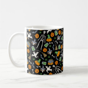 vintage seamless pattern with hand drawn coloured coffee mug