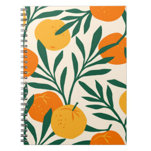 Vintage seamless pattern with mandarins. Trendy ha Notebook