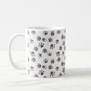 vintage seamless pattern with paw footprints of a coffee mug