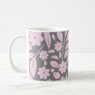 Vintage seamless pattern with pink flowers and lea coffee mug