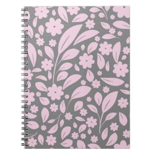Vintage seamless pattern with pink flowers and lea notebook