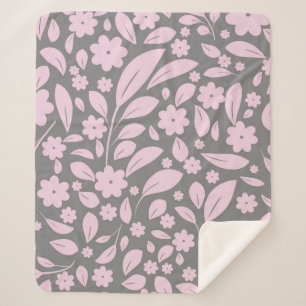 Vintage seamless pattern with pink flowers and lea sherpa blanket