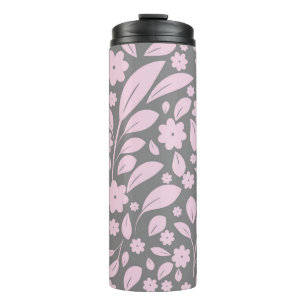 Vintage seamless pattern with pink flowers and lea thermal tumbler