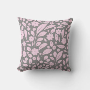 Vintage seamless pattern with pink flowers and lea throw pillow