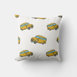 Vintage seamless pattern with school bus. bus,scho throw pillow