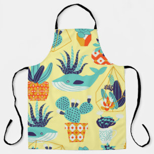 Vintage seamless pattern with succulents and cactu apron