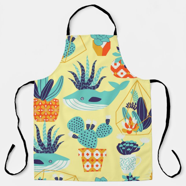 Vintage seamless pattern with succulents and cactu apron (Front)