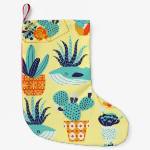 Vintage seamless pattern with succulents and cactu small christmas stocking