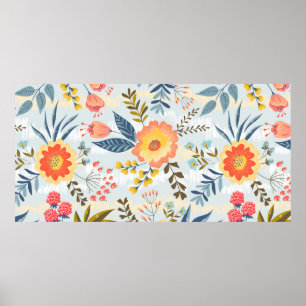 Vintage seamless pattern with the abstract flowers poster