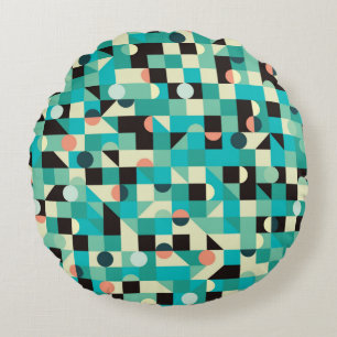 Vintage seamless pattern with triangles and circle round pillow