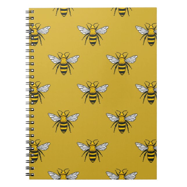 Vintage seamless pattern with yellow bees. Handdra Notebook (Front)