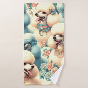 Vintage Seamless Poodle Illustration Bath Towel
