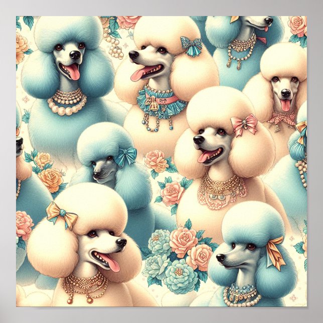 Vintage Seamless Poodle Illustration Poster (Front)
