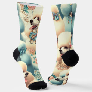 Vintage Seamless Poodle Illustration Socks