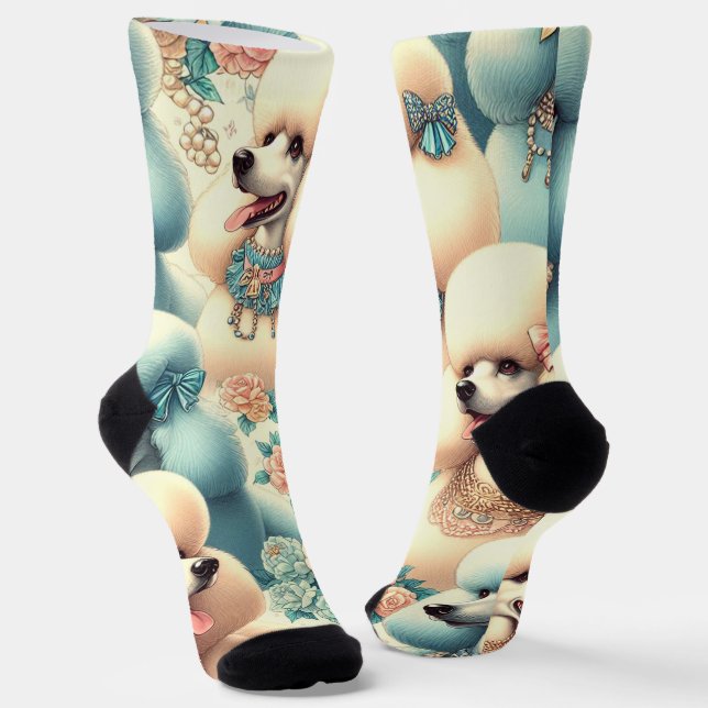 Vintage Seamless Poodle Illustration Socks (Angled)