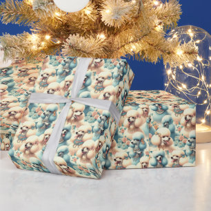 Vintage Seamless Poodle Illustration Wrapping Paper