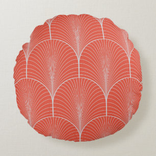 Vintage seamless red and gray art deco wallpaper p round pillow