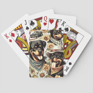 Vintage Seamless Rottweiler Illustration Playing Cards